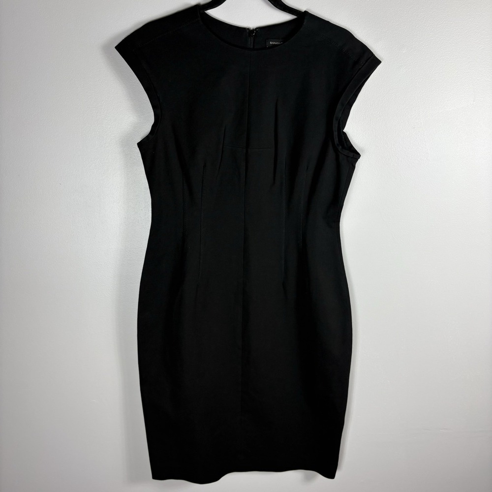 Banana Republic Women's 12 Black Stretch Knee Length Cap Sleeve Sheath Dress